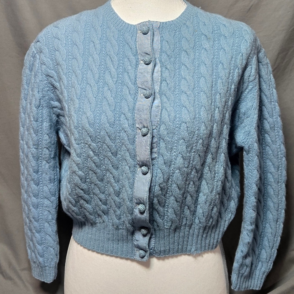 Vintage Crown Colony Ltd Light Blue Cable-knit Cardigan sweater